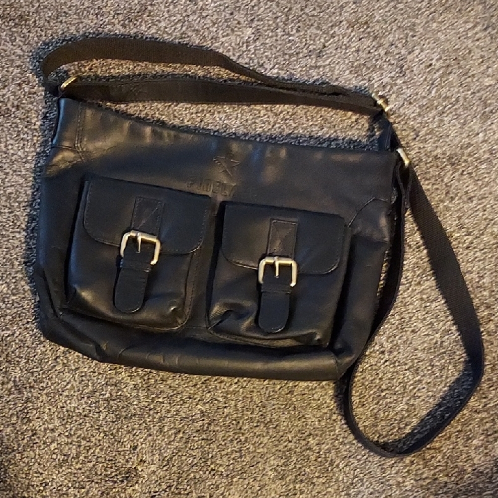 Finelaer Elegant Black Leather Crossbody Bag with Dual Pockets